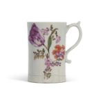 A large Lowestoft porcelain mug or tankard decorated by the Tulip painter in typical fashion.crack
