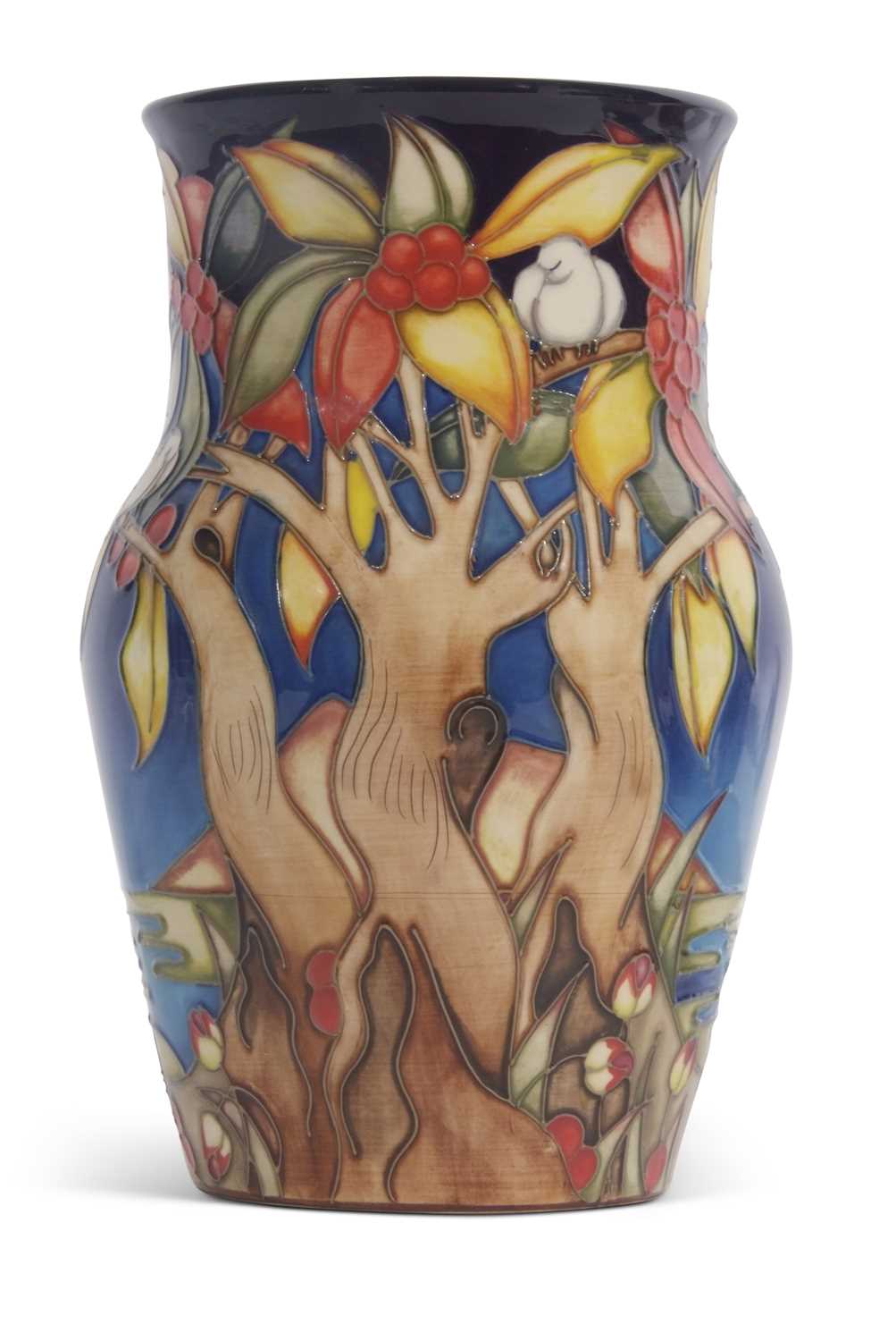 A Moorcroft trial vase with tube lined decoration in the Aquitaine pattern marked Trial and dated