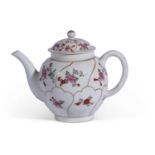 A rare Lowestoft porcelain teapot c.1775 from the Jodrell service possibly decorated by the Tulip