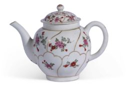 A rare Lowestoft porcelain teapot c.1775 from the Jodrell service possibly decorated by the Tulip