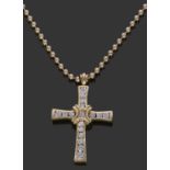 Italian made diamond set cross, channel set with 17 graduated round brilliant cut diamonds, the