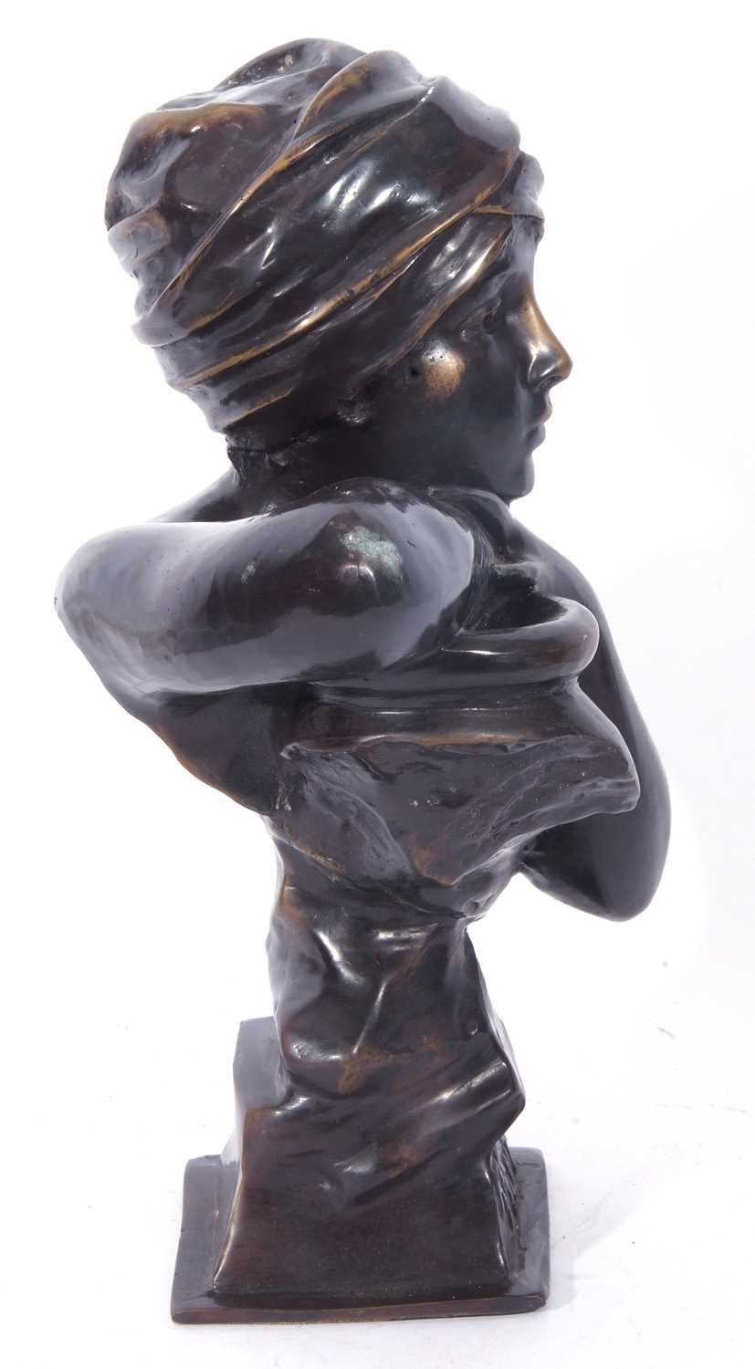 After Emmanuel Villanis Rebecca au Puits, a bronze bust of a young lady leaning upon an amphora rim, - Image 6 of 8