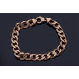 9ct gold flattened curb link bracelet, 21cm long, 26gms