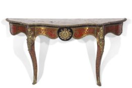 19th century brass and boule work side or hall table of serpentine form, with single frieze drawer