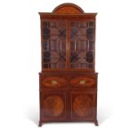 George III mahogany and marquetry secretaire cabinet attributed to Gillows, the top section with