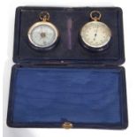 First quarter of 20th century pocket watch compass along with a pocket barometer in fitted blue