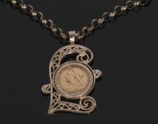 Victorian half sovereign dated 1900, in a modern 9ct gold pound sign pendant, suspended from a 9ct