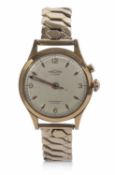 Vulcain Cricket rolled gold alarm gents wrist watch, manually crown wound, circa 1970, alarm