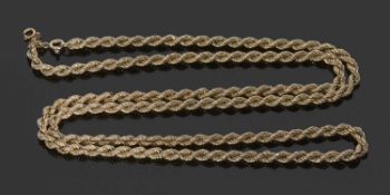9ct gold rope twist necklace, 27cm fastened, 25gms g/w