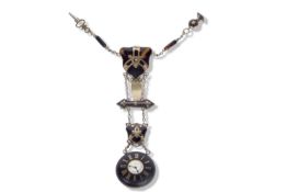 First quarter of 20th century tortoiseshell chatelaine clip pocket watch, metal chain with