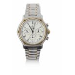 Ebel gents automatic chronograph wrist watch, 18ct gold bezel and bracelet interims, white dial with