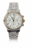 Ebel gents automatic chronograph wrist watch, 18ct gold bezel and bracelet interims, white dial with