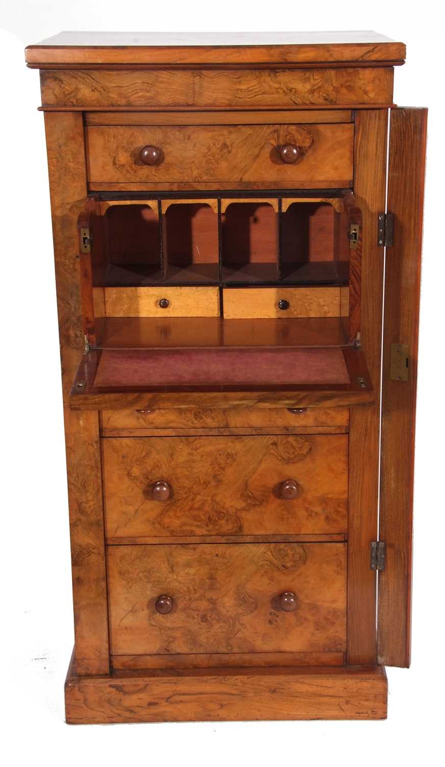 Victorian walnut veneered wellington chest with the unusual feature of a central small secretaire - Image 6 of 7