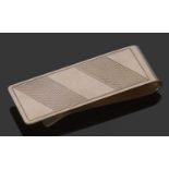 9ct gold money clip, plain polished with engine turned decorated bands to front only, 50 x 12mm,