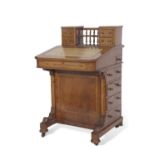 Victorian Walnut veneered davenport desk with small top section, four drawers and galleried centre