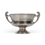 Edwardian large two-handled Silver presentation pedestal bowl with swept handles. Inscribed 'The