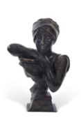 After Emmanuel Villanis Rebecca au Puits, a bronze bust of a young lady leaning upon an amphora rim,