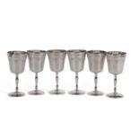 Set of six Elizabeth II goblets. The inverted bell shaped tops with floral and foliate engraved