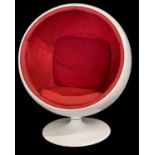 Aarnio ball chair with red fabric-lined interior, approx 125cm high