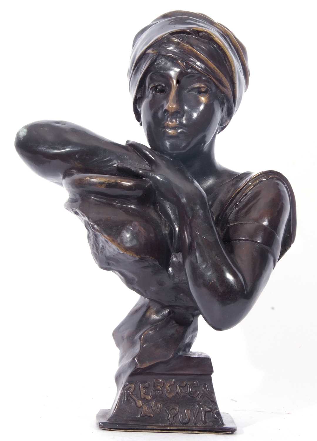After Emmanuel Villanis Rebecca au Puits, a bronze bust of a young lady leaning upon an amphora rim, - Image 2 of 8
