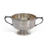 George VI plain two-handled rose bowl with circular foot, maximum width 25cm x 16cm dia to top,