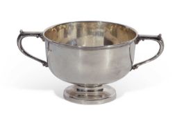 George VI plain two-handled rose bowl with circular foot, maximum width 25cm x 16cm dia to top,