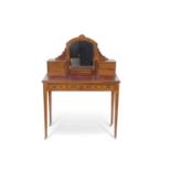 Late 19th century faded rosewood mirror back desk or dressing table with inset leather surface, four