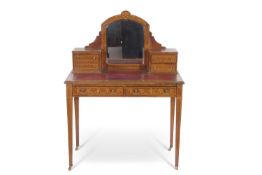 Late 19th century faded rosewood mirror back desk or dressing table with inset leather surface, four