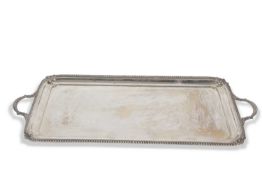 Good large George V two-handled tea tray of elongated rectangular form having a shell and