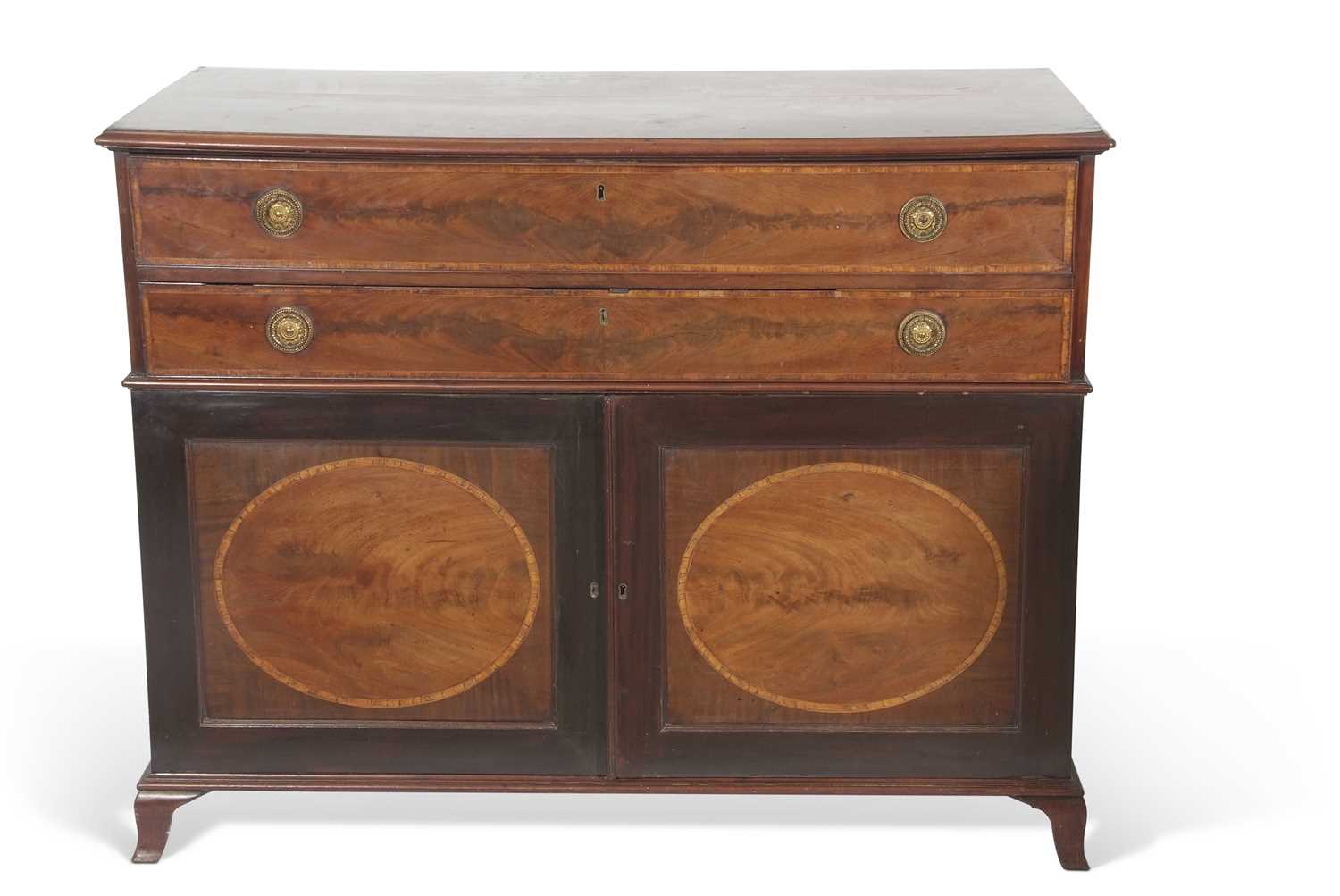 Georgian mahogany gentleman's cabinet with unusual top drawer formed of two sections opening to an