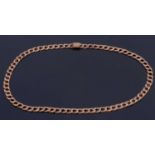 9ct gold hallmarked flattened curb link necklace, a plain and textured link design, total length