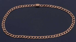 9ct gold hallmarked flattened curb link necklace, a plain and textured link design, total length