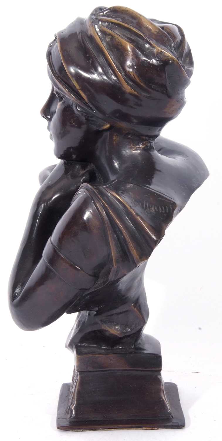 After Emmanuel Villanis Rebecca au Puits, a bronze bust of a young lady leaning upon an amphora rim, - Image 3 of 8