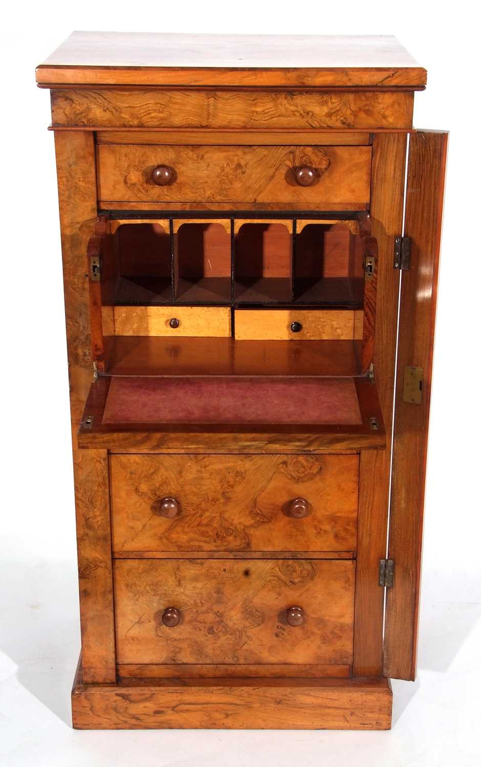 Victorian walnut veneered wellington chest with the unusual feature of a central small secretaire - Image 5 of 7