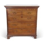 George III mahogany chest of drawers with moulded and dental cornice over a band with inlaid shell