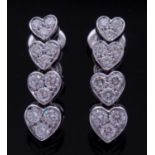 Pair of diamond heart pendant earrings, a style featuring 4 articulated graduated heart diamond