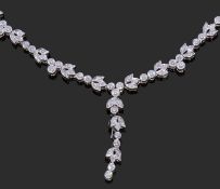 Diamond cluster necklace, vintage inspired, set throughout with graduated round brilliant cut