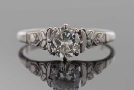 Precious metal single stone diamond ring, the round brilliant cut diamond 0.50ct approx, raised
