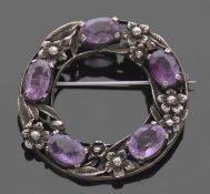Attributed to Sybil Dunlop, Arts & Crafts garland brooch, the open work design with 5 oval faceted