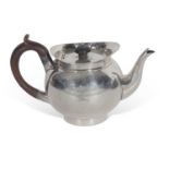 Georgian bullet teapot with raised apron, tureen handle and finial, 12.5cm tall, 20cm max-width,