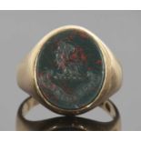 Victorian 18ct gold bloodstone intaglio seal signet ring, hallmarked London 1884, engraved with '