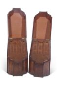 Near pair of Georgian mahogany veneered knife and cutlery boxes, hinged wedge shaped form, the