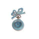 Early 20th century blue guilloche enamel pocket watch with ribbon bow pin, manually wound
