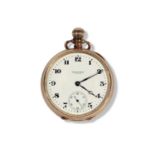 Waltham USA 9ct gold watch, model P.S. Bartlett, white enamel dial with sub-second dial and black