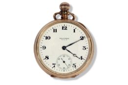 Waltham USA 9ct gold watch, model P.S. Bartlett, white enamel dial with sub-second dial and black