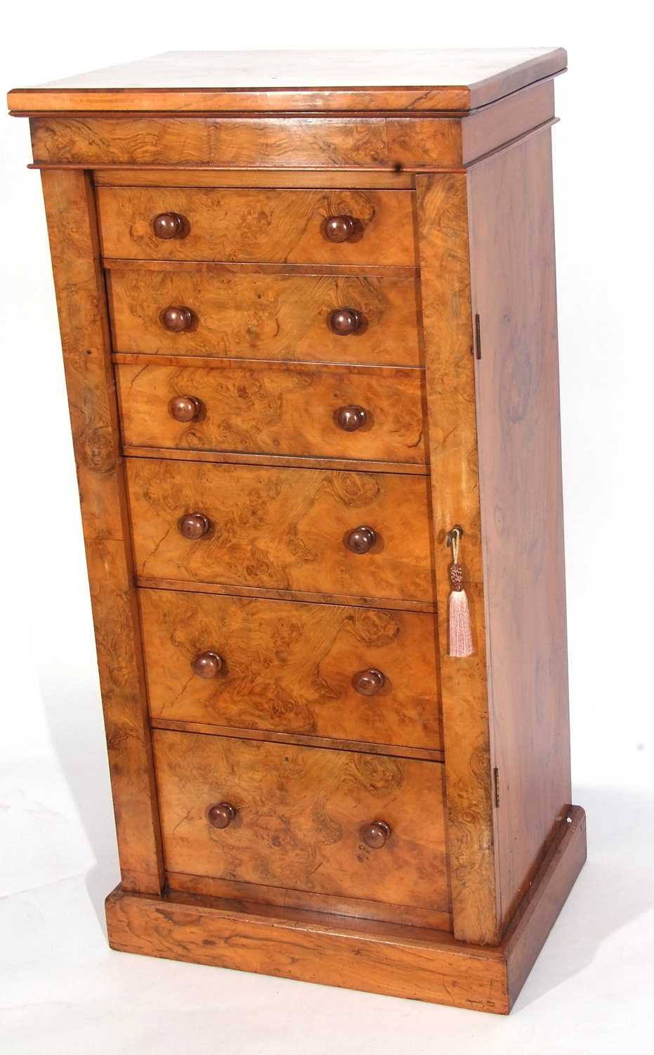 Victorian walnut veneered wellington chest with the unusual feature of a central small secretaire - Image 3 of 7