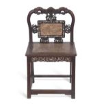 Antique Chinese hardwood and marble inset chair with arched back and central marble panel surround