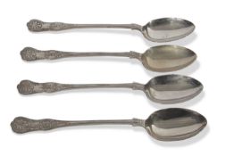Heavy set of four Elizabeth II basting spoons in double struck kings pattern, Sheffield 1965,