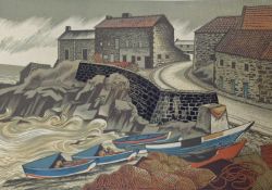 Clifford Cyril Webb (British, 1895-1972), Craster, Northumberland, colour linocut print, limited