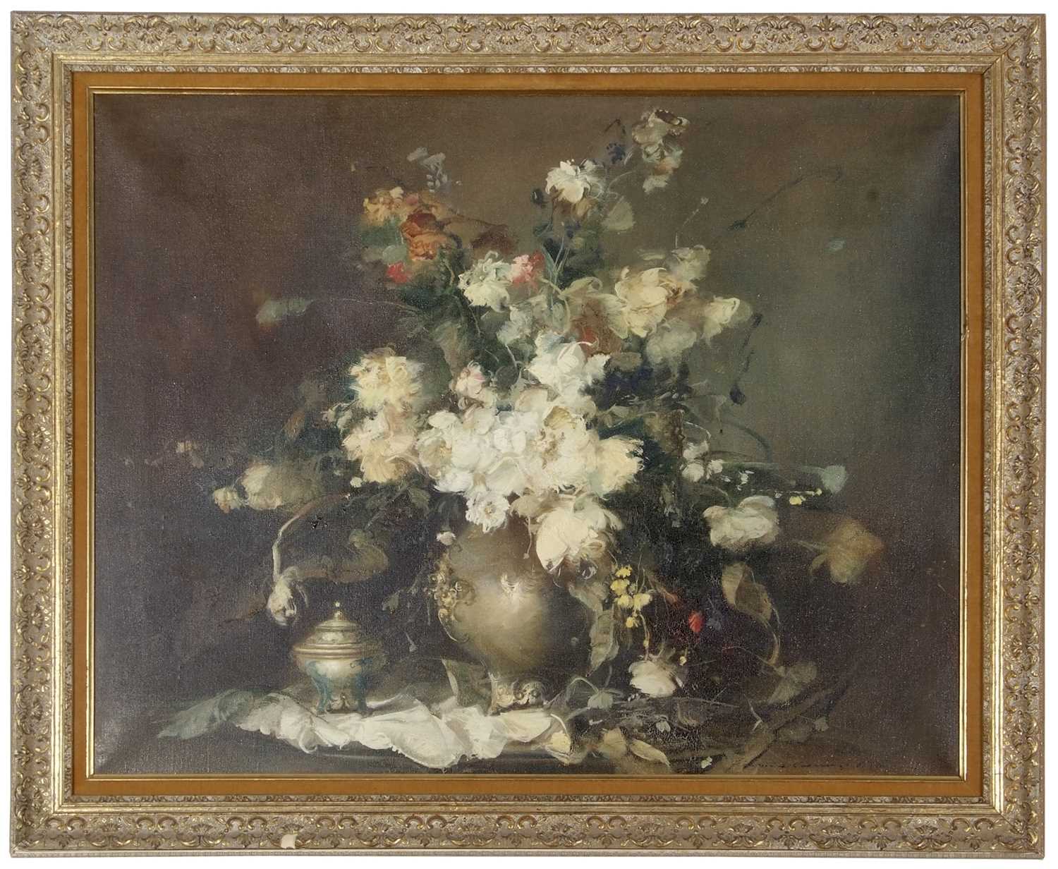 Endre Koempoeczi-Balogh (Hugarian, 1911-1977) Peonies, oil on canvas, signed.